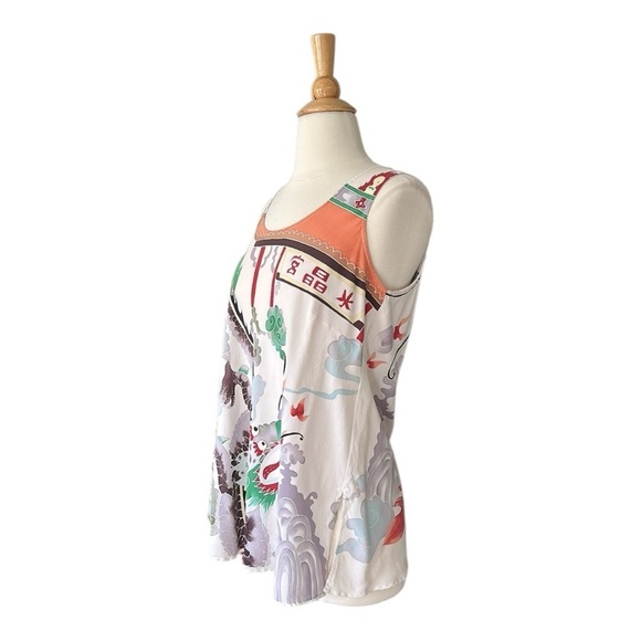 CITRON Santa Monica Silk Asian Inspired Blouse Whimsical Dragon Colorful Size M - Picture 8 of 15
